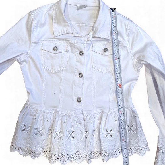 ONADO Paris White Denim Jacket with Lace Peplum & Sequins – Size L / 40 - Picture 9 of 11
